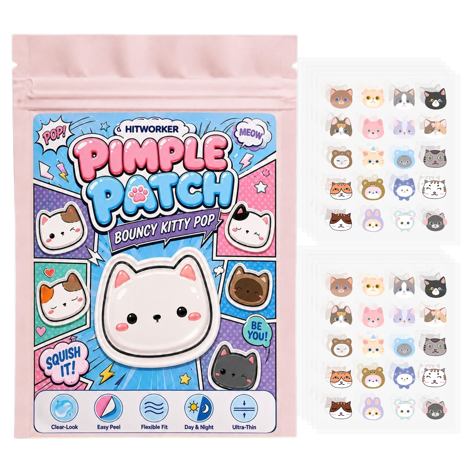 100pcs Cute Cat Pimple Patches - Hydrocolloid Pimple Patch 评论和价格
