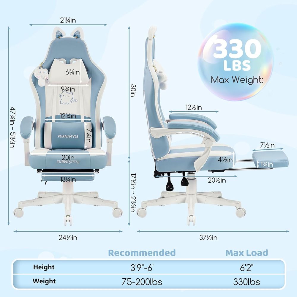 Ergonomic Blue/White Gaming Ch - Massage 评论和价格