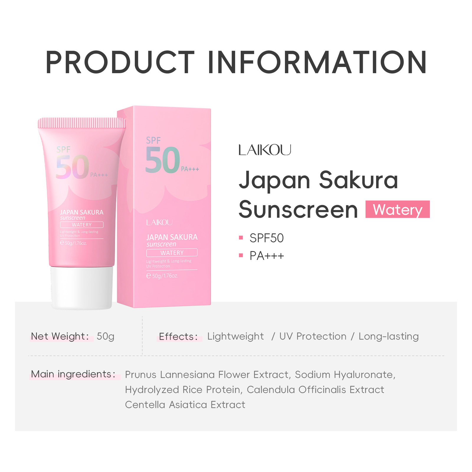 LAIKOU Sakura SPF50 PA+++ Faci - Spf 50 Waterproof Sunscreen 评论和价格